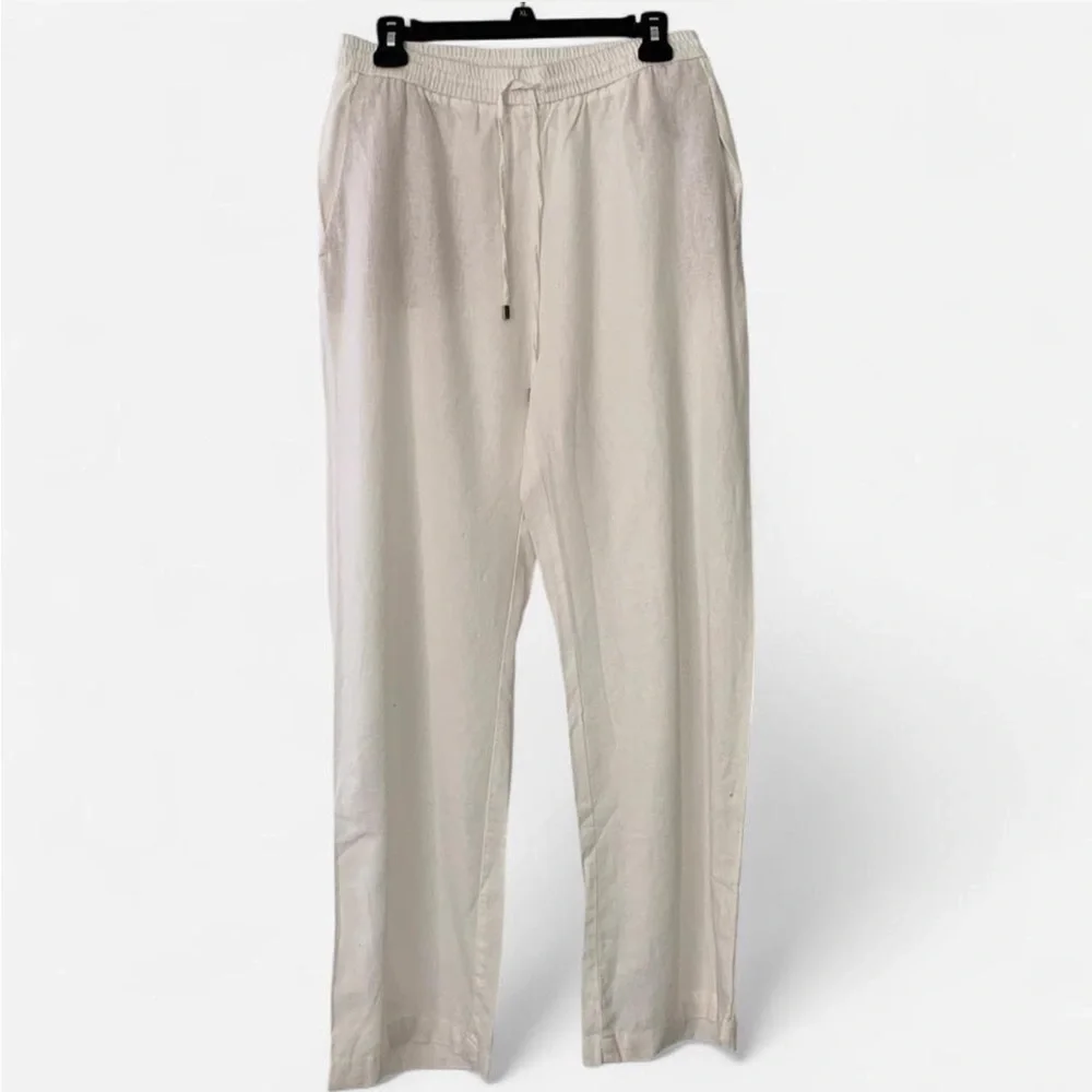Coastal grandma Zara white Linen Drawstring Relaxed Trousers size L